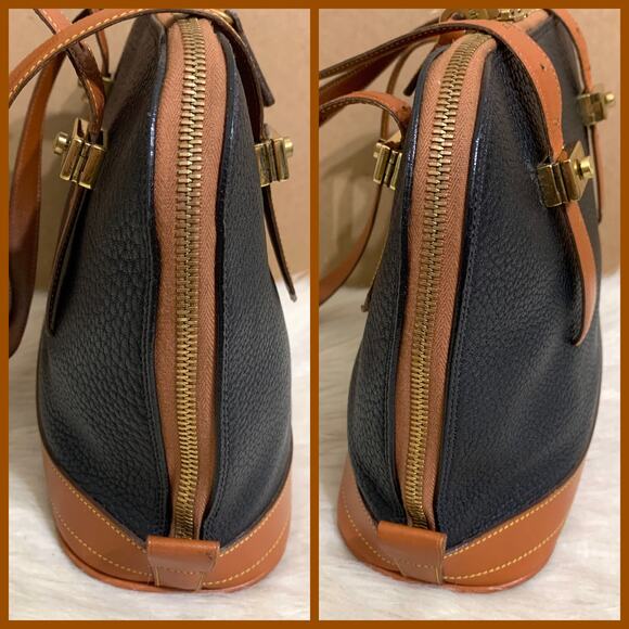 DOONEY & BOURKE Vintage All-Weather-Leather Black/Tan METRO ZIP ZIP Dome Handbag - Picture 3 of 16